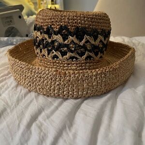Nine West Woven Straw Sun Hat in Tan and Black